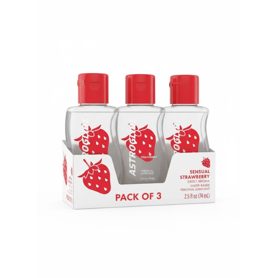Strawberry Flavored Water-Based Personal Lubricant 2.5oz – Doctor-Recommended, Condom Compatible & Travel-Friendly -  Pack of 3