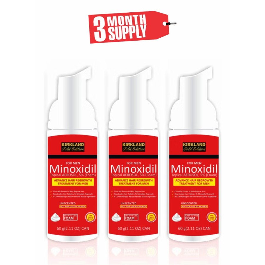 Minoxidil Gold Edition Foam - Premium Solution for Hair Loss and Healthy Growth - Pack of 3