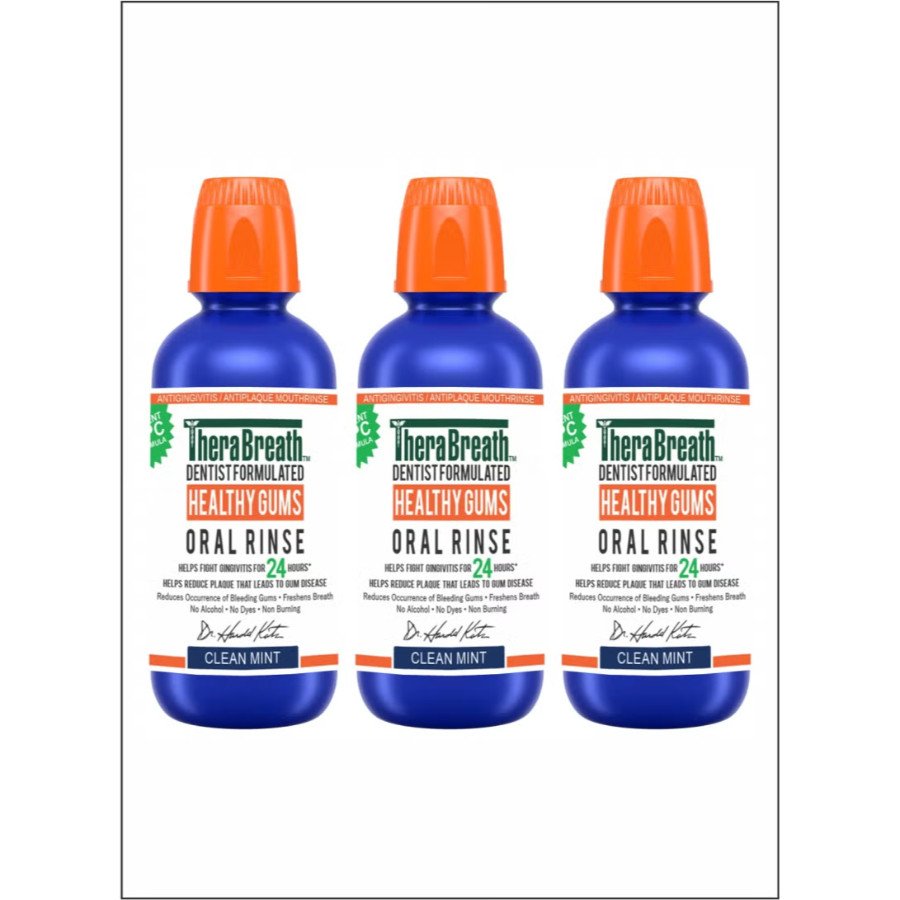 TheraBreath Dentist-Formulated Fresh Breath Oral Rinse – Mild Mint 473ml (16 oz) Mouthwash for Long-Lasting Freshness - Pack of 3