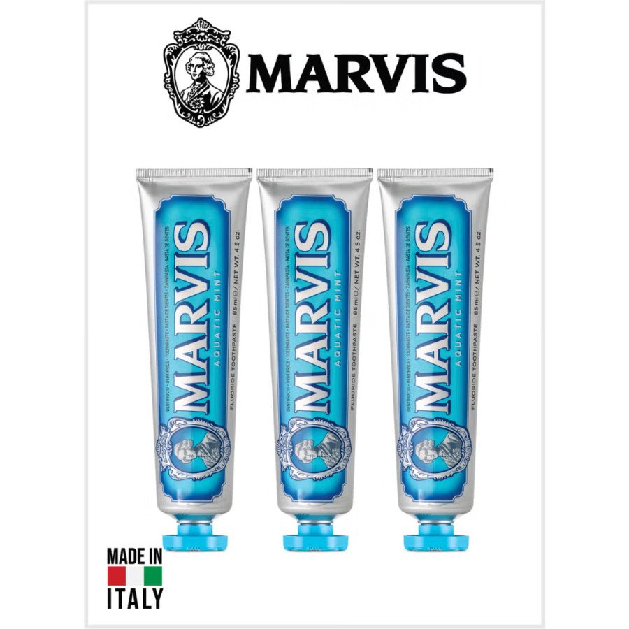 Marvis Aquatic Mint Toothpaste – Pack of 3 (85ml Each) | Refreshing Mint Flavor, Fluoride Protection & Long-Lasting Fresh Breath