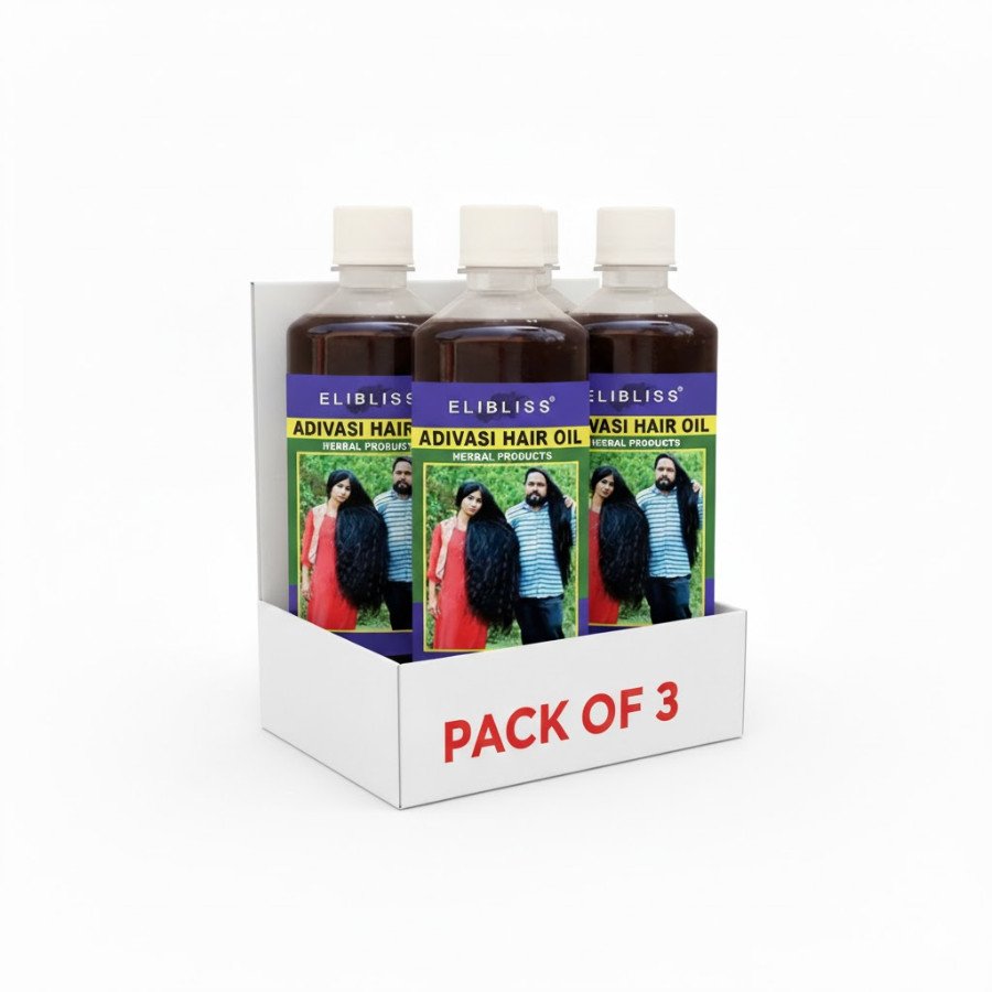 Elibliss Adivasi Herbal Hair Oil – Ayurvedic Formula for Hair Growth, Strength & Shine (200ml) -  Pack of 3