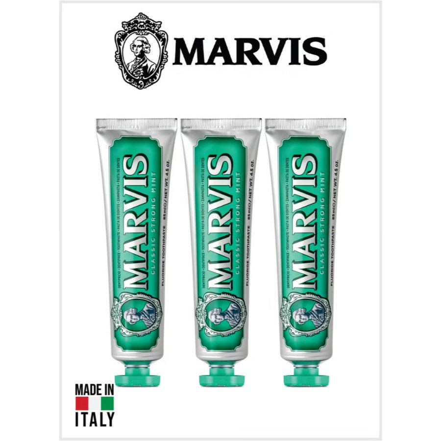 Marvis Classic Strong Mint Toothpaste – 85ml | Fluoride Whitening Toothpaste for Intense Fresh Breath & Cavity Protection - Pack Of 3